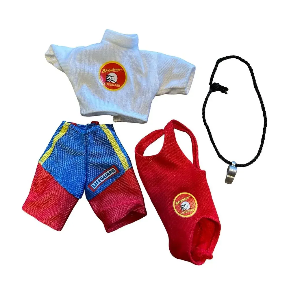 Barbie Baywatch Doll Outfit Swimsuit Shorts Shirt Frisbee Whistle Red Float